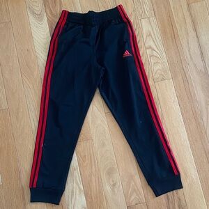 Adidas Kids Black Joggers with Red Stripes